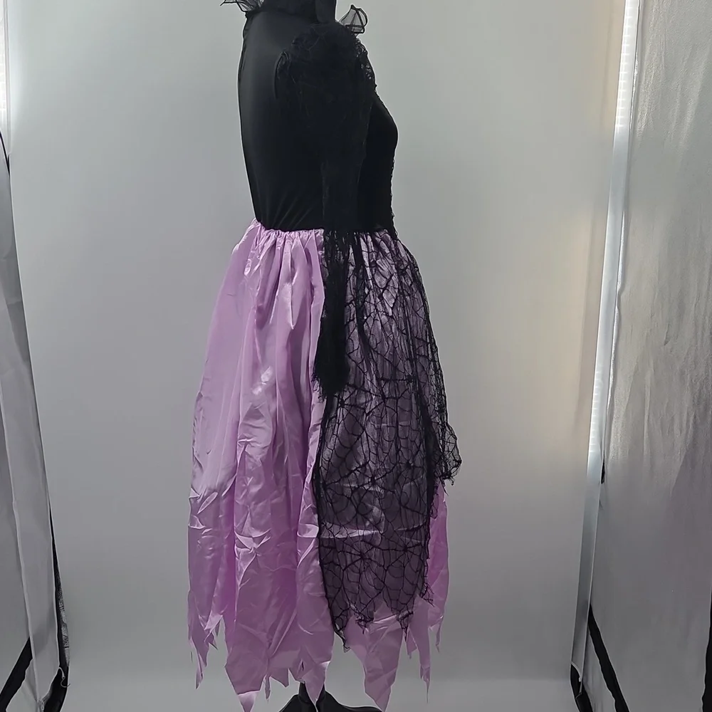 Girls' Purple and Black Spiderweb Witch Costume Dress